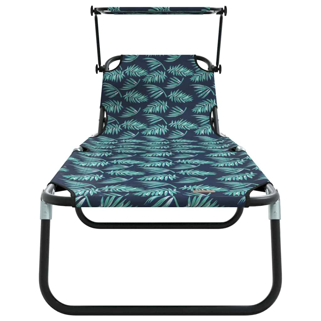 2-piece Folding Sun Loungers with Roof, Leaf Pattern, 600D Oxford Fabric