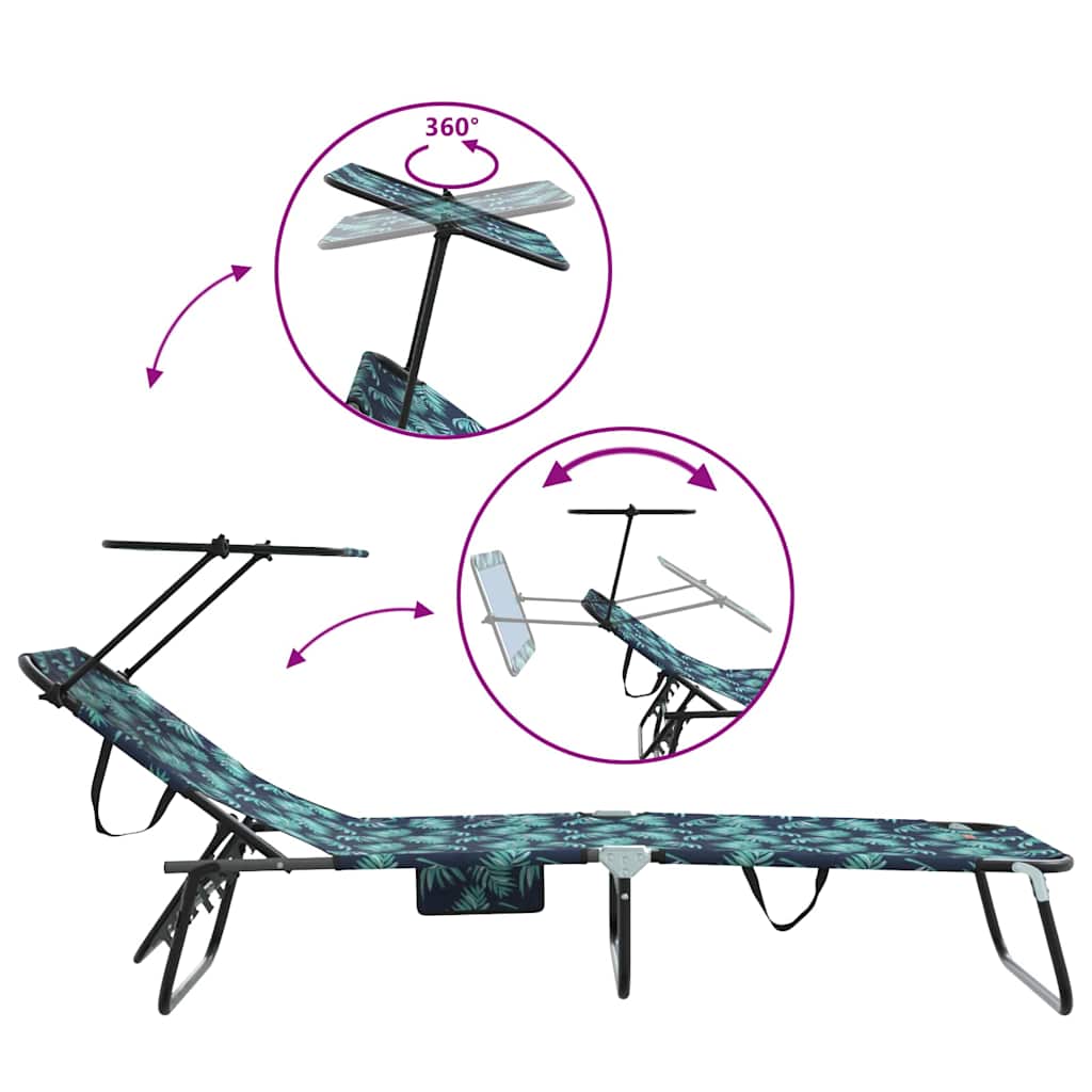 2-piece Folding Sun Loungers with Roof, Leaf Pattern, 600D Oxford Fabric