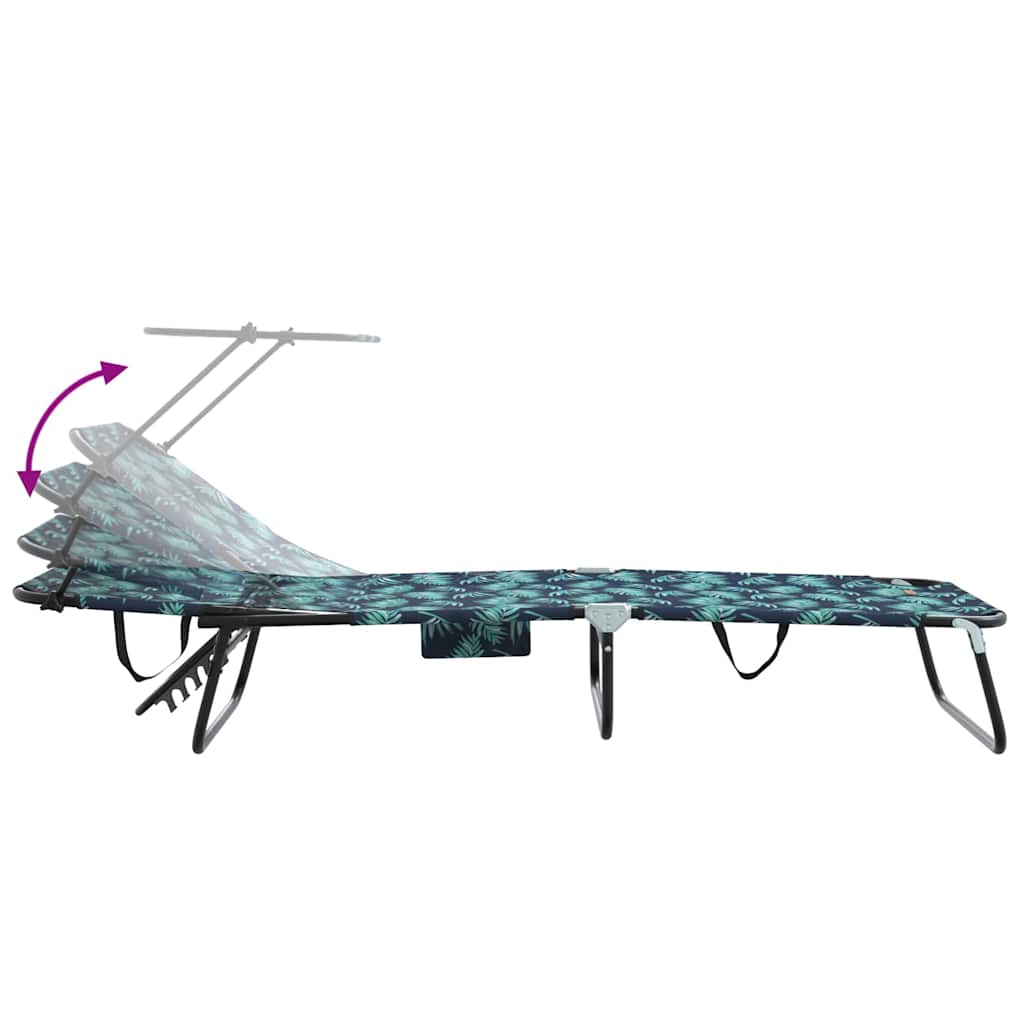 2-piece Folding Sun Loungers with Roof, Leaf Pattern, 600D Oxford Fabric