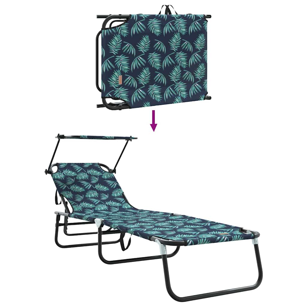 2-piece Folding Sun Loungers with Roof, Leaf Pattern, 600D Oxford Fabric