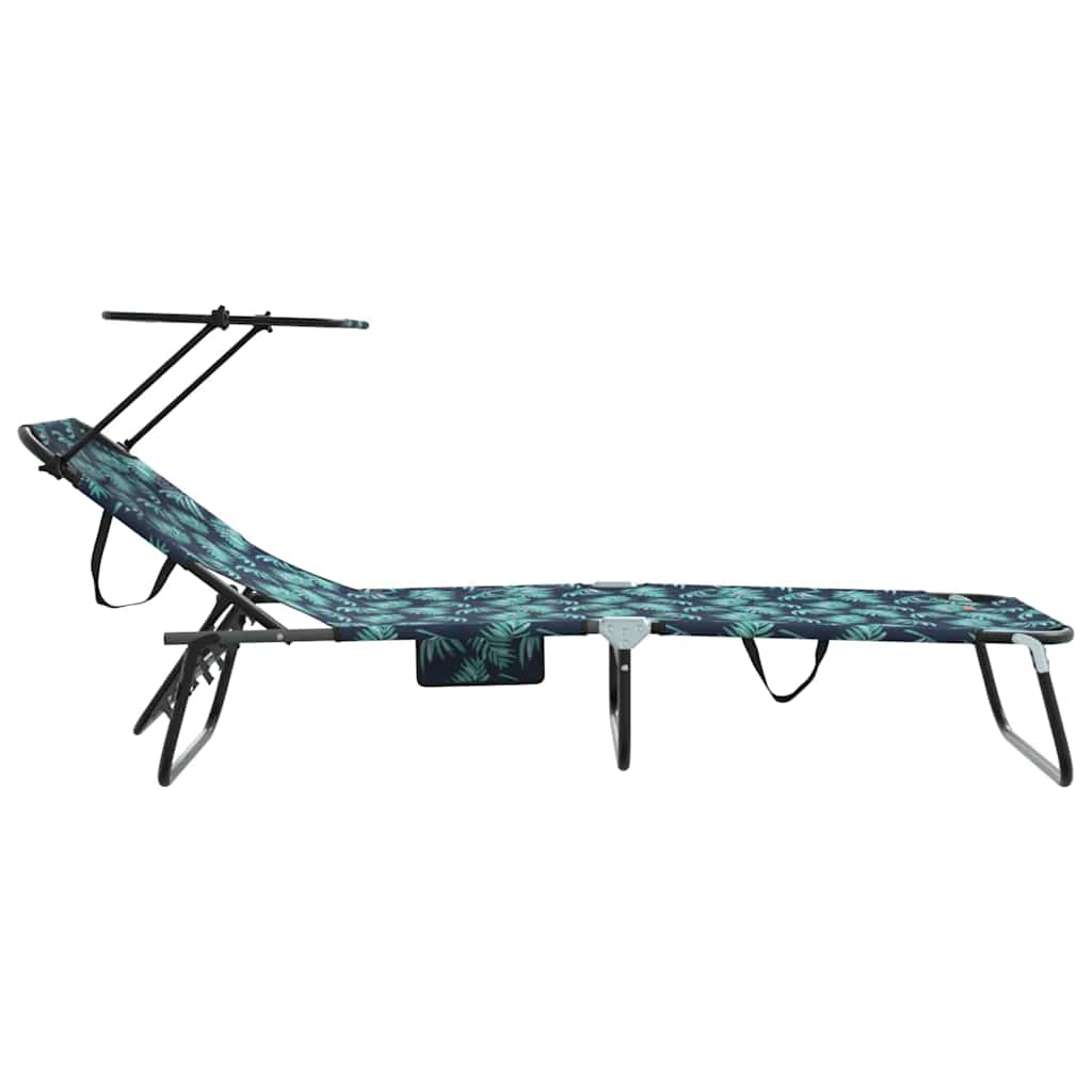 2-piece Folding Sun Loungers with Roof, Leaf Pattern, 600D Oxford Fabric