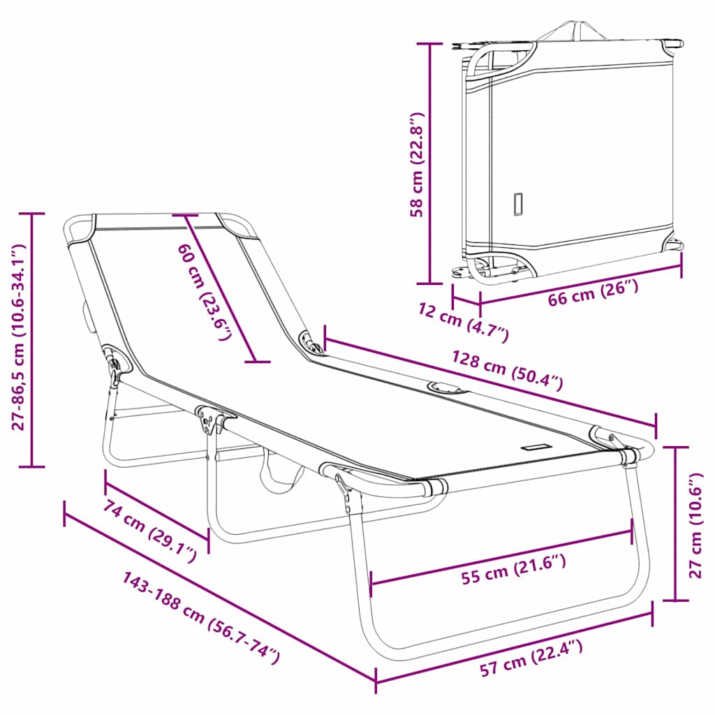Folding Sun Lounger - Portable, Green, 600D Oxford Fabric