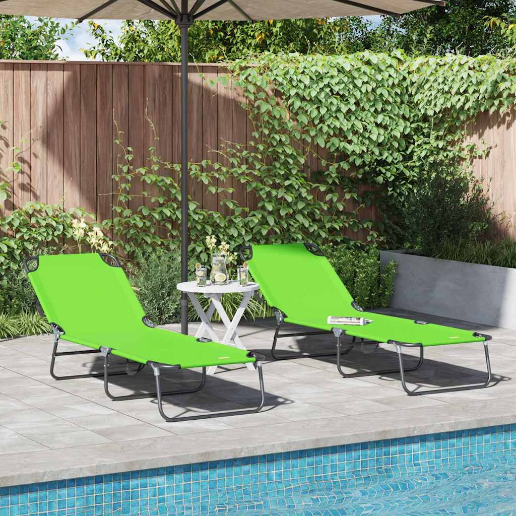 Foldable Sun Lounger 2 pcs Portable Green 600D Oxford Fabric
