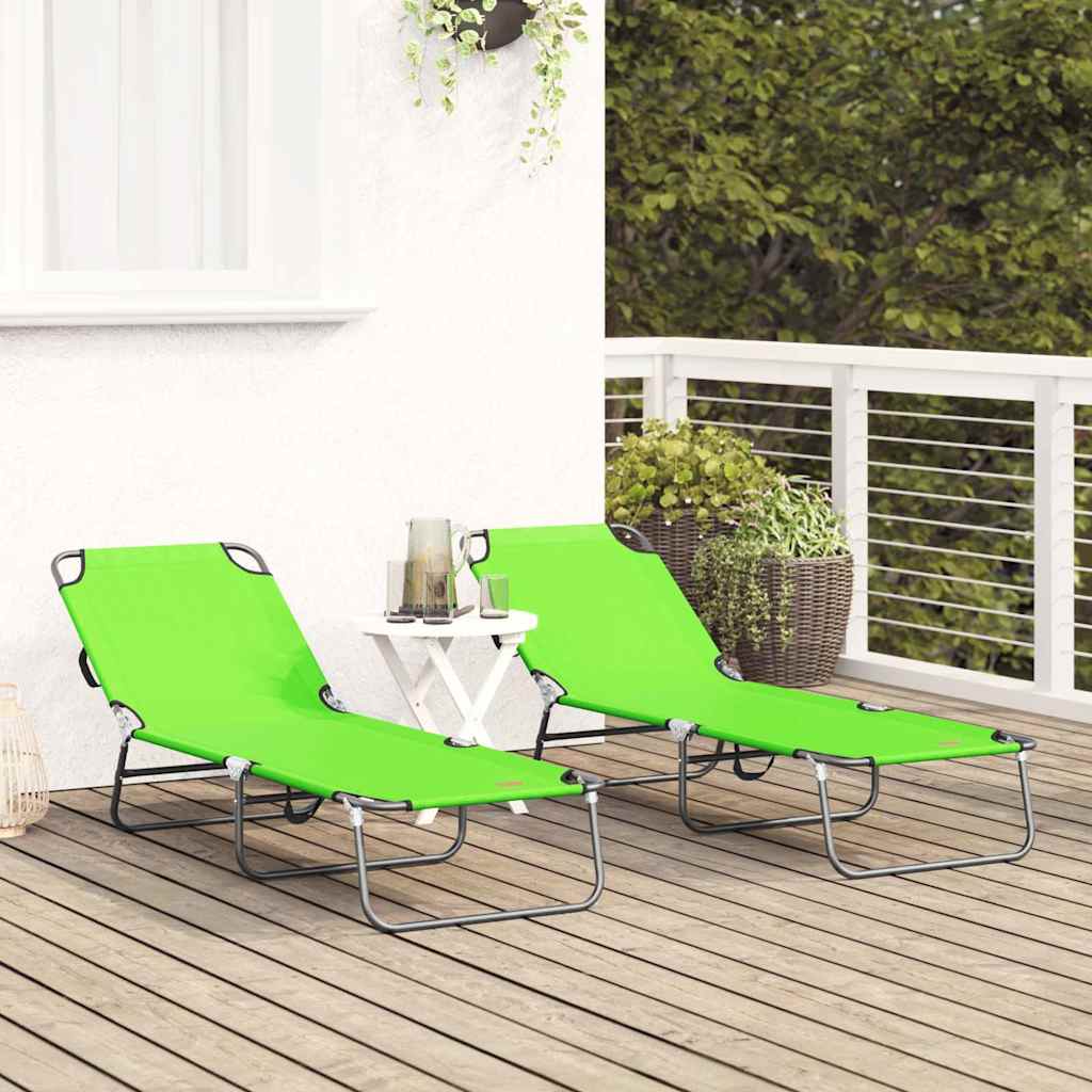 Foldable Sun Lounger 2 pcs Portable Green 600D Oxford Fabric