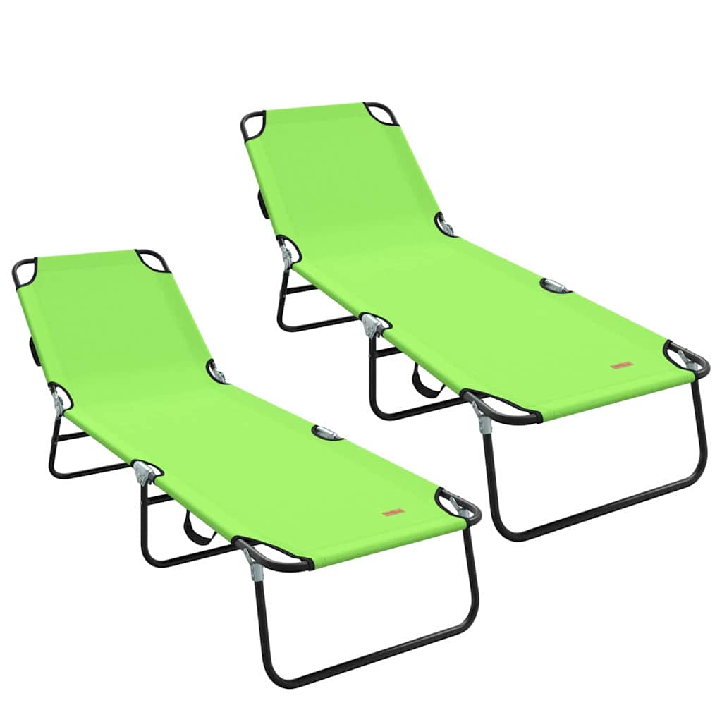 Foldable Sun Lounger 2 pcs Portable Green 600D Oxford Fabric