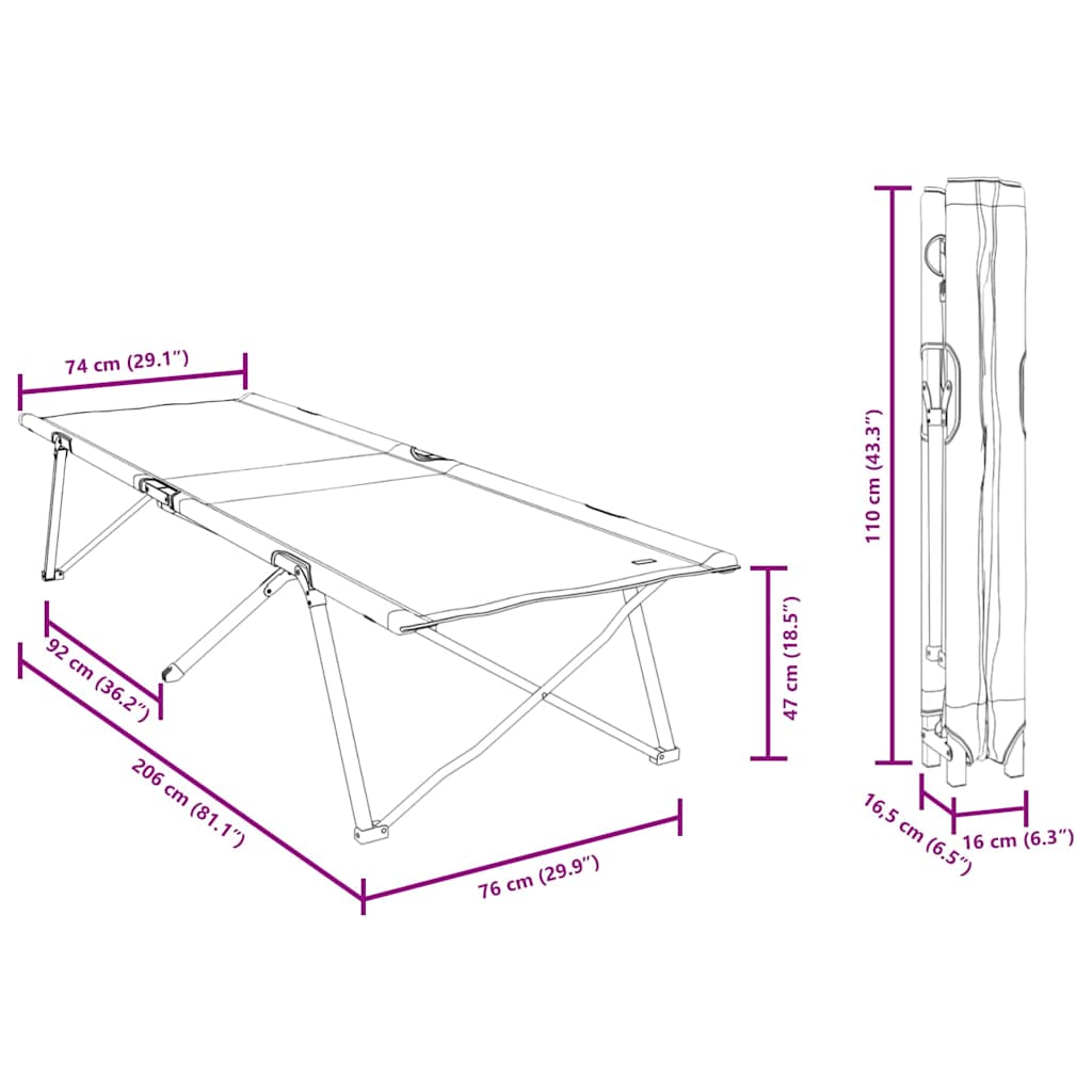 Foldable Camping Bed Red 206 x 76 x 74 cm