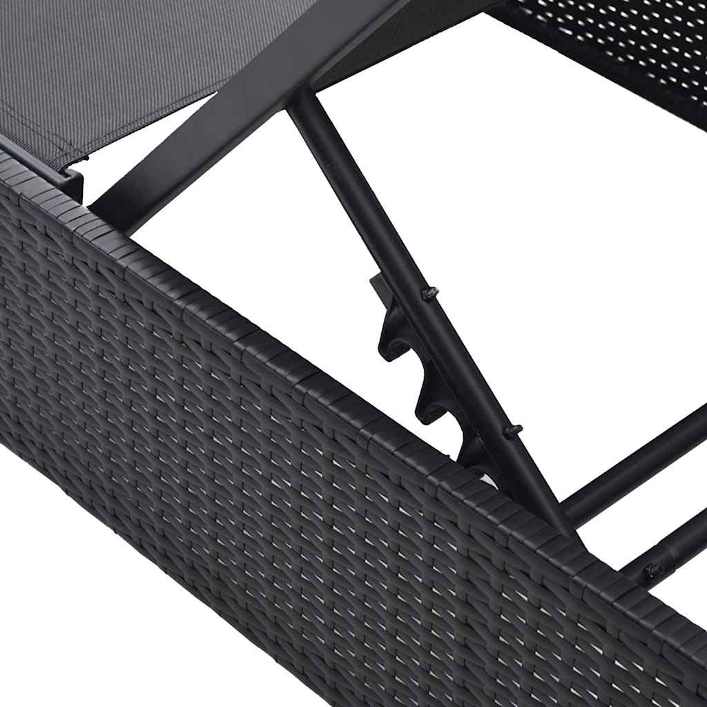 Juodas saulės gultas 60 x 200 x 27 cm iš poli rotango