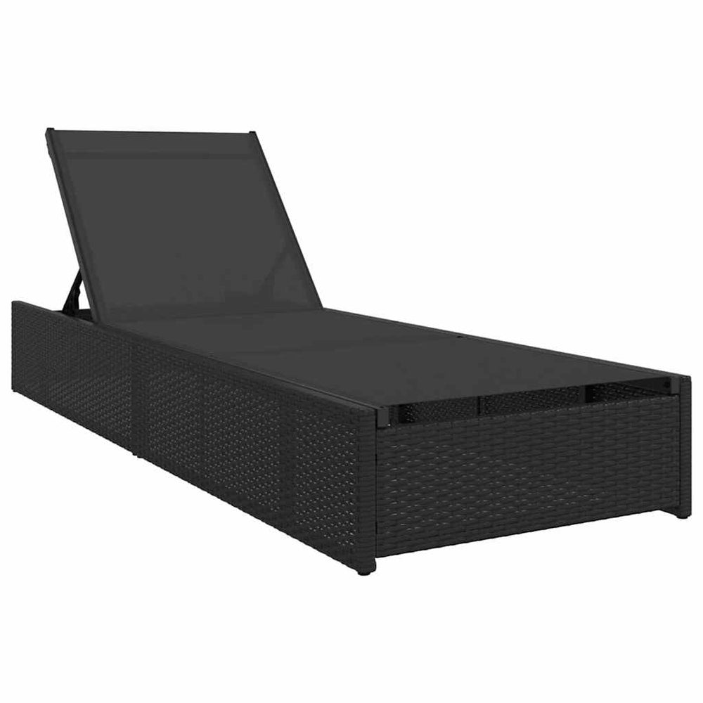 Juodas saulės gultas 60 x 200 x 27 cm iš poli rotango