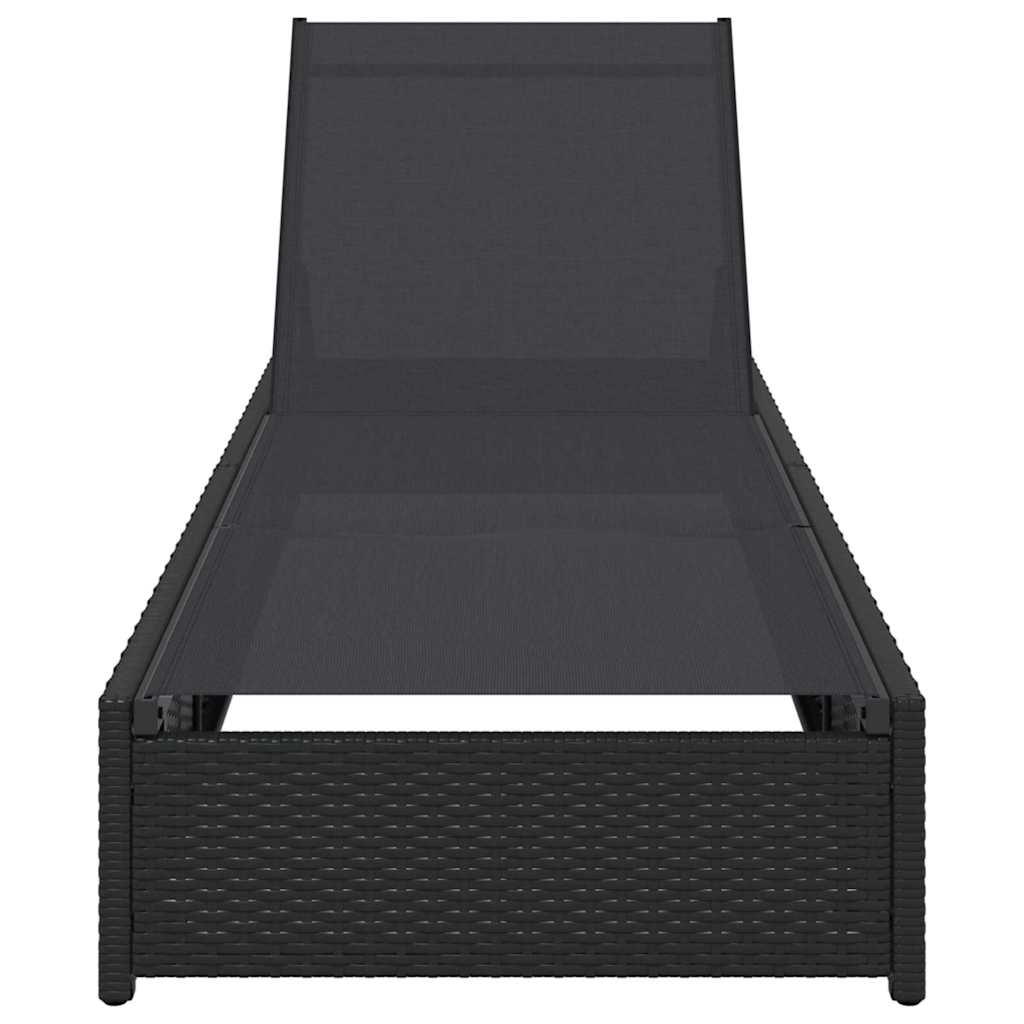 Juodas saulės gultas 60 x 200 x 27 cm iš poli rotango