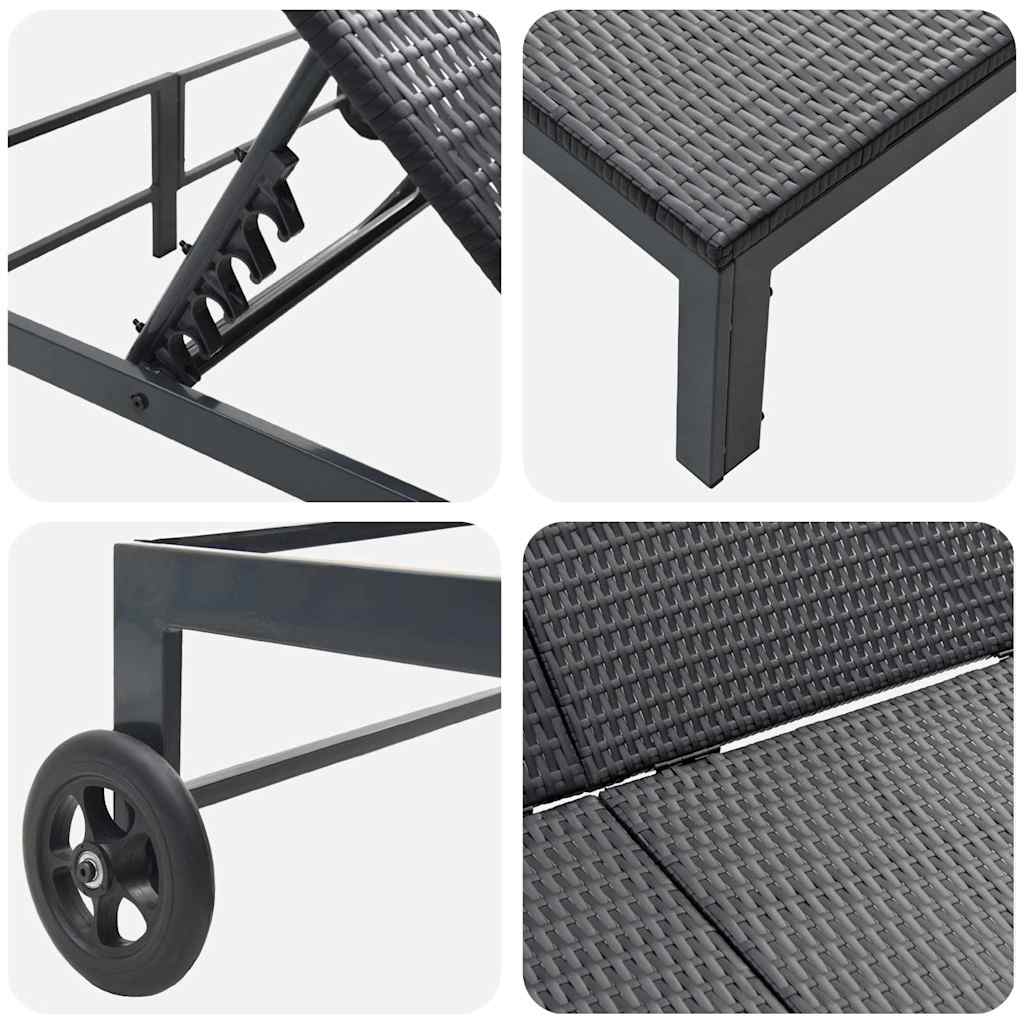 Sun Lounger 1-person Black 206 x 62.5 x 74 cm polyrattan