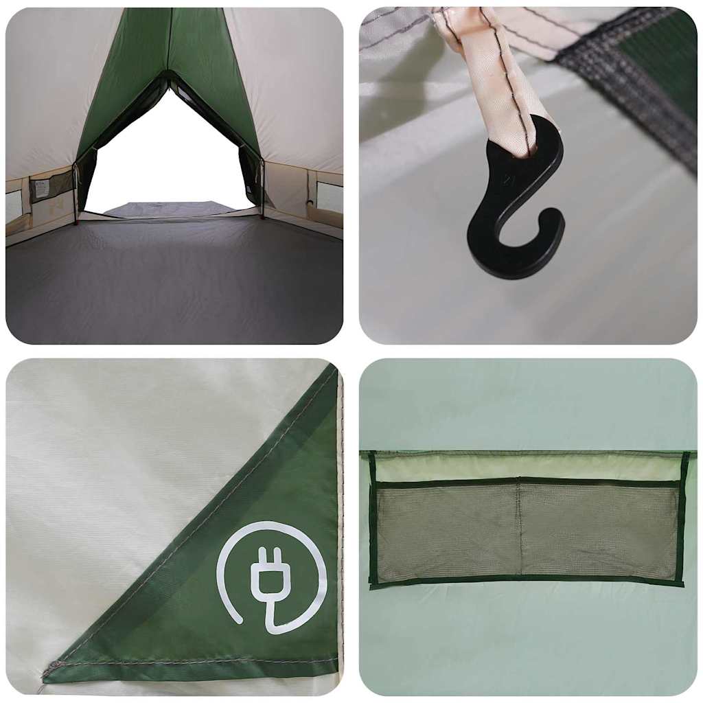 Teepee palapinė su stogu Žalia ir balta 490 x 410 x 210 cm