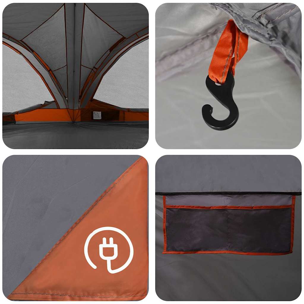 Ģimenes telts 10 personām Pelēka un oranža 460 x 430 x 214 cm