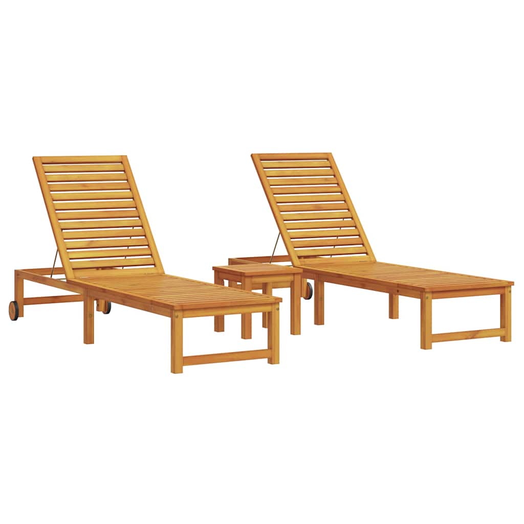 Saulės gultas 3 pcs Ruda Kietos akacijos mediena