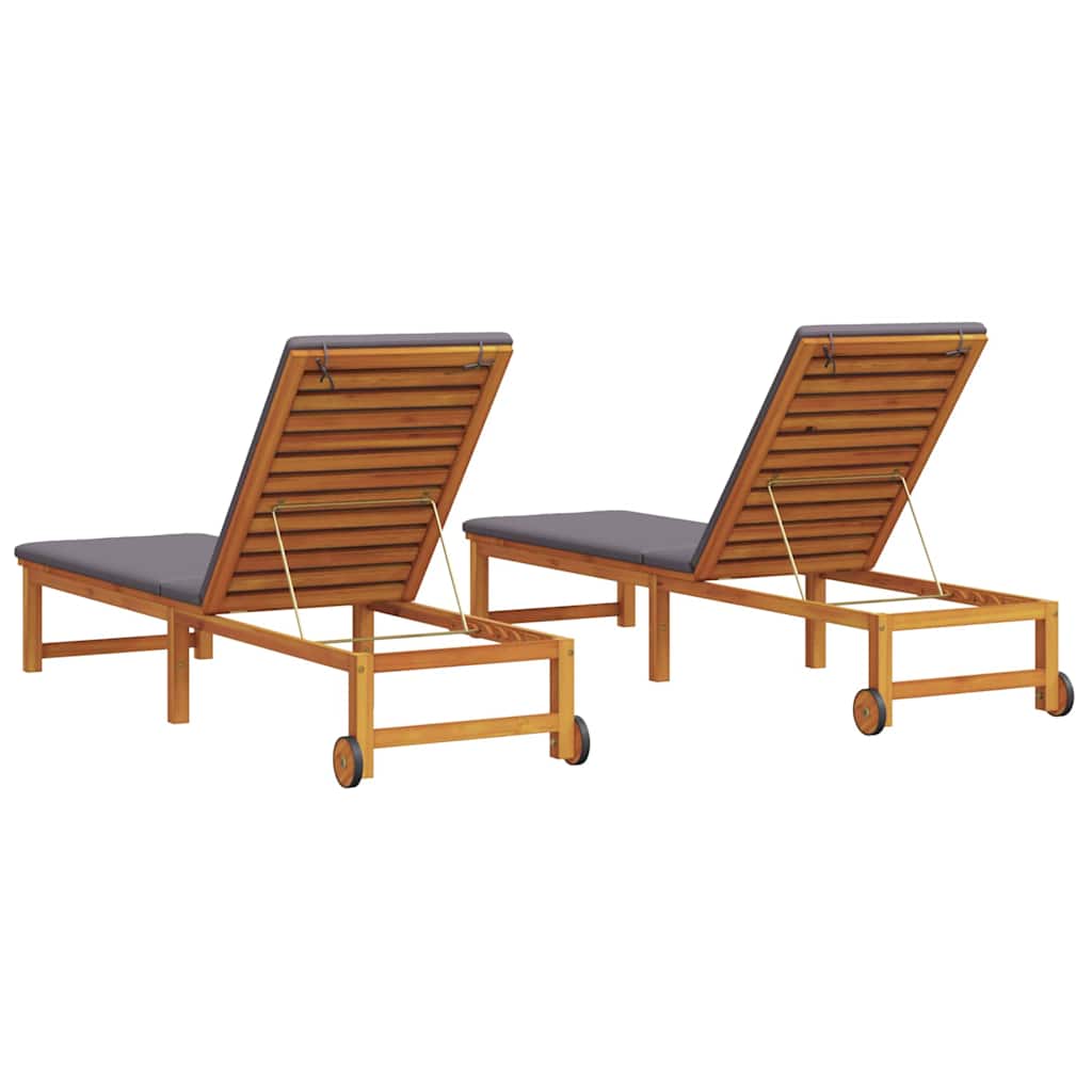 2 sun loungers with cushions, made of sturdy acacia wood