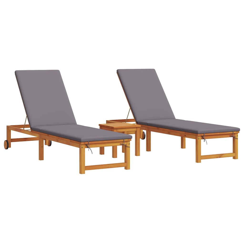 Saulės gultas 3 pcs Ruda Kietos akacijos mediena