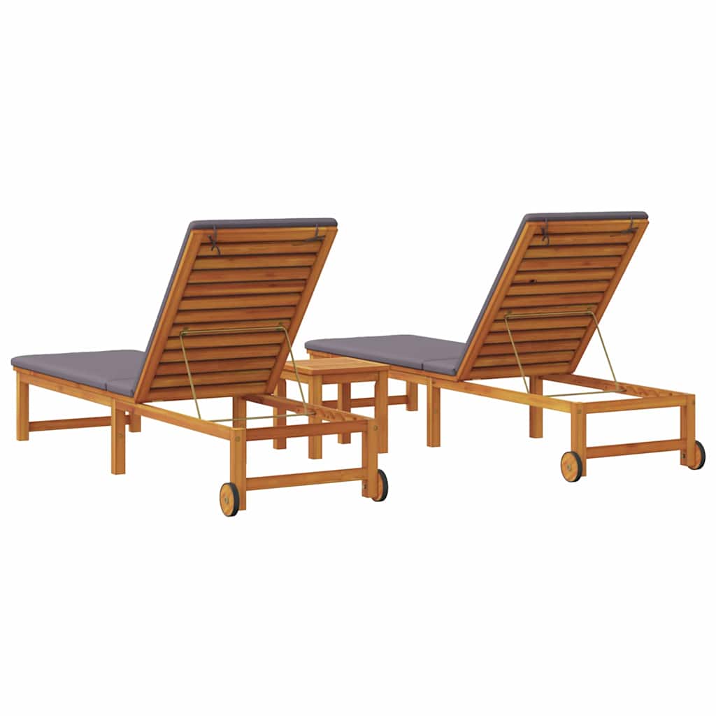 Saulės gultas 3 pcs Ruda Kietos akacijos mediena