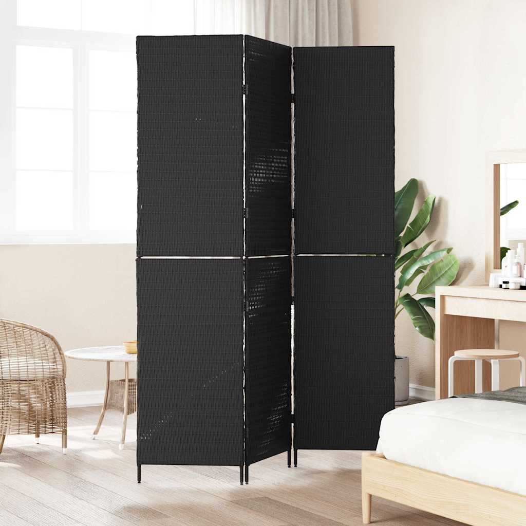 Kambario Skirtumas 3 Panelės Sulankstomos Juodos 146x180 cm Poliratanas