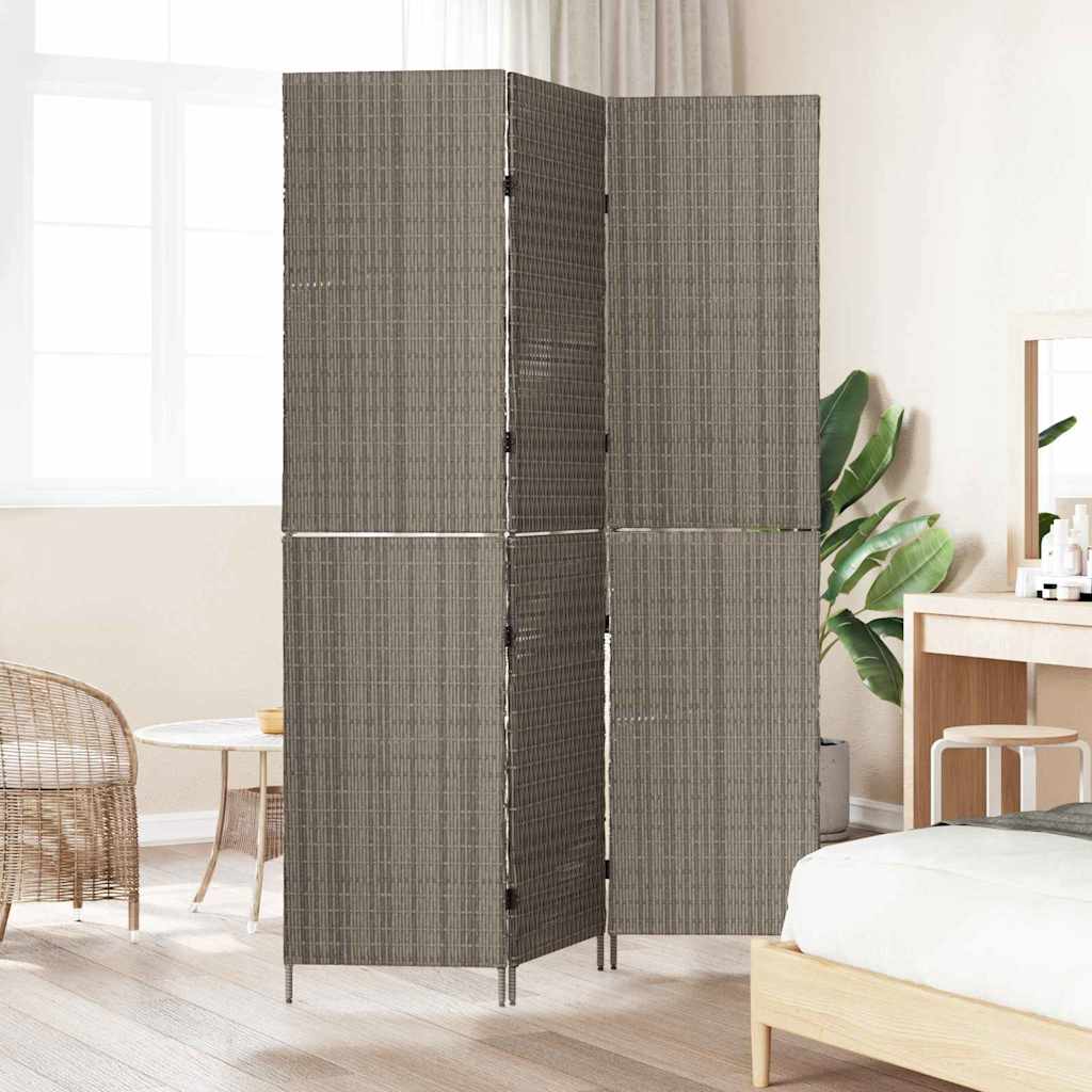 kambario skirstytuvas 3 panelėms sulankstomas pilkas 147x180 cm poli ratanas