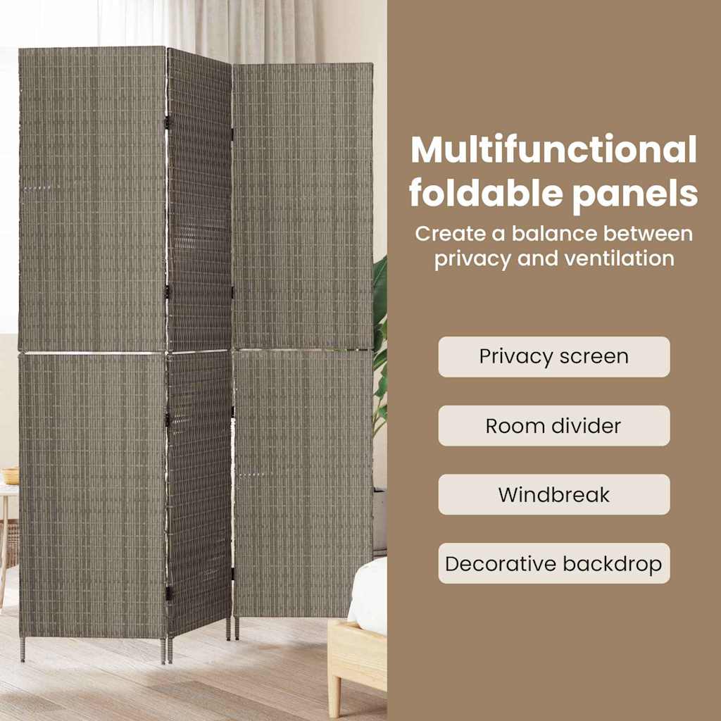 kambario skirstytuvas 3 panelėms sulankstomas pilkas 147x180 cm poli ratanas