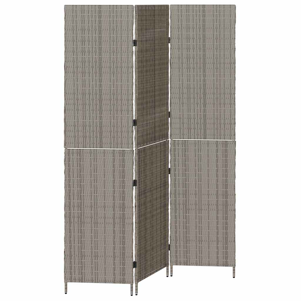 kambario skirstytuvas 3 panelėms sulankstomas pilkas 147x180 cm poli ratanas