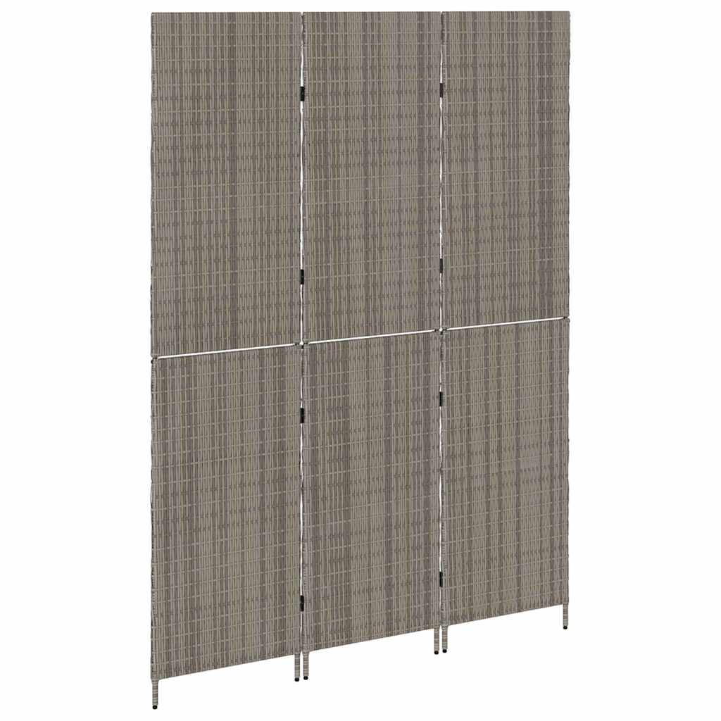 kambario skirstytuvas 3 panelėms sulankstomas pilkas 147x180 cm poli ratanas
