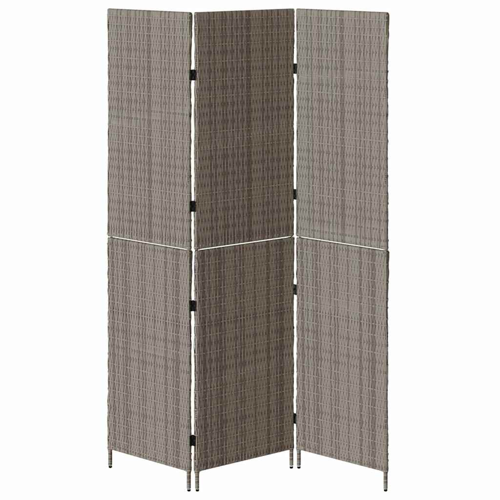 kambario skirstytuvas 3 panelėms sulankstomas pilkas 147x180 cm poli ratanas
