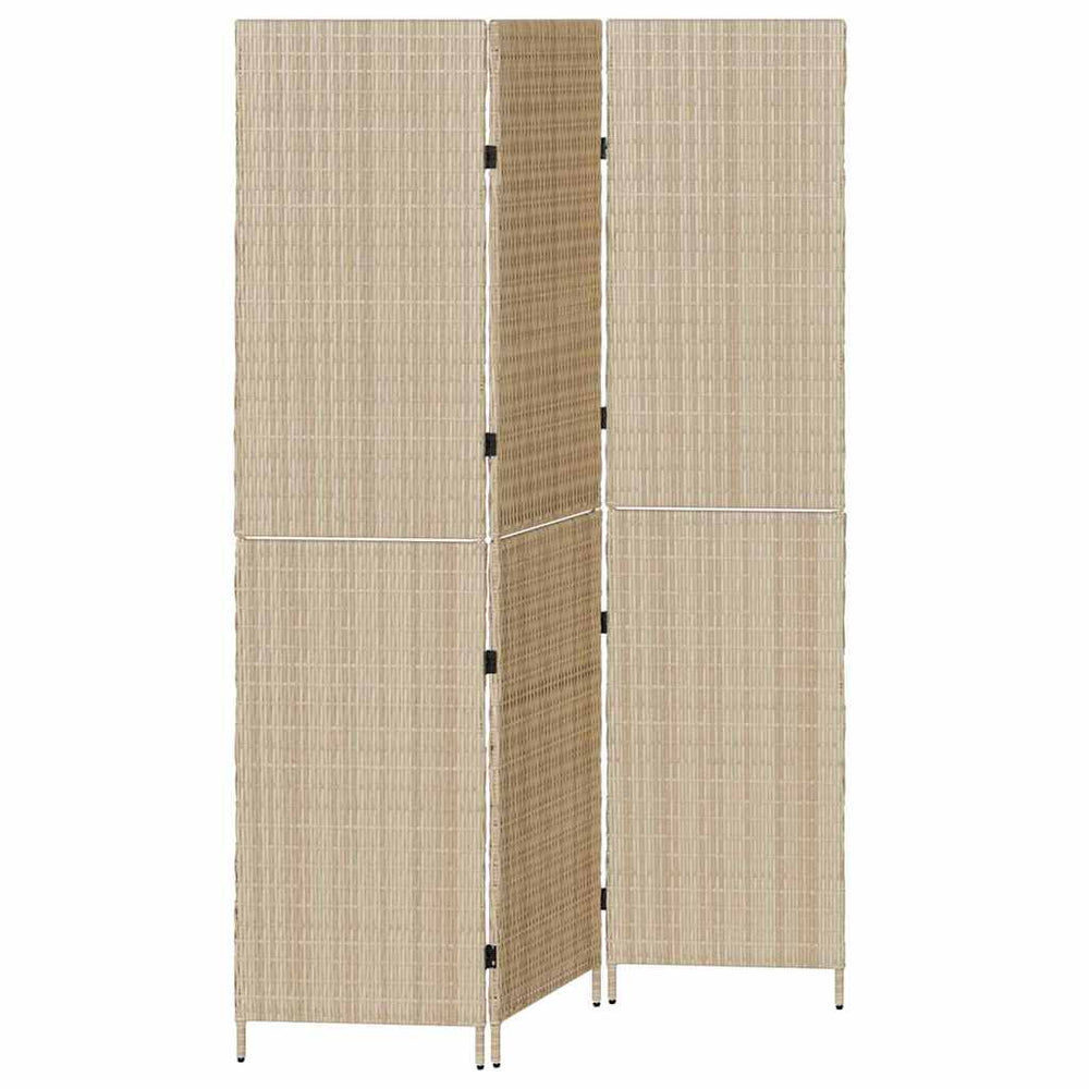 Room Divider 3-Panel Folding Beige 147x180 cm Poly Rattan