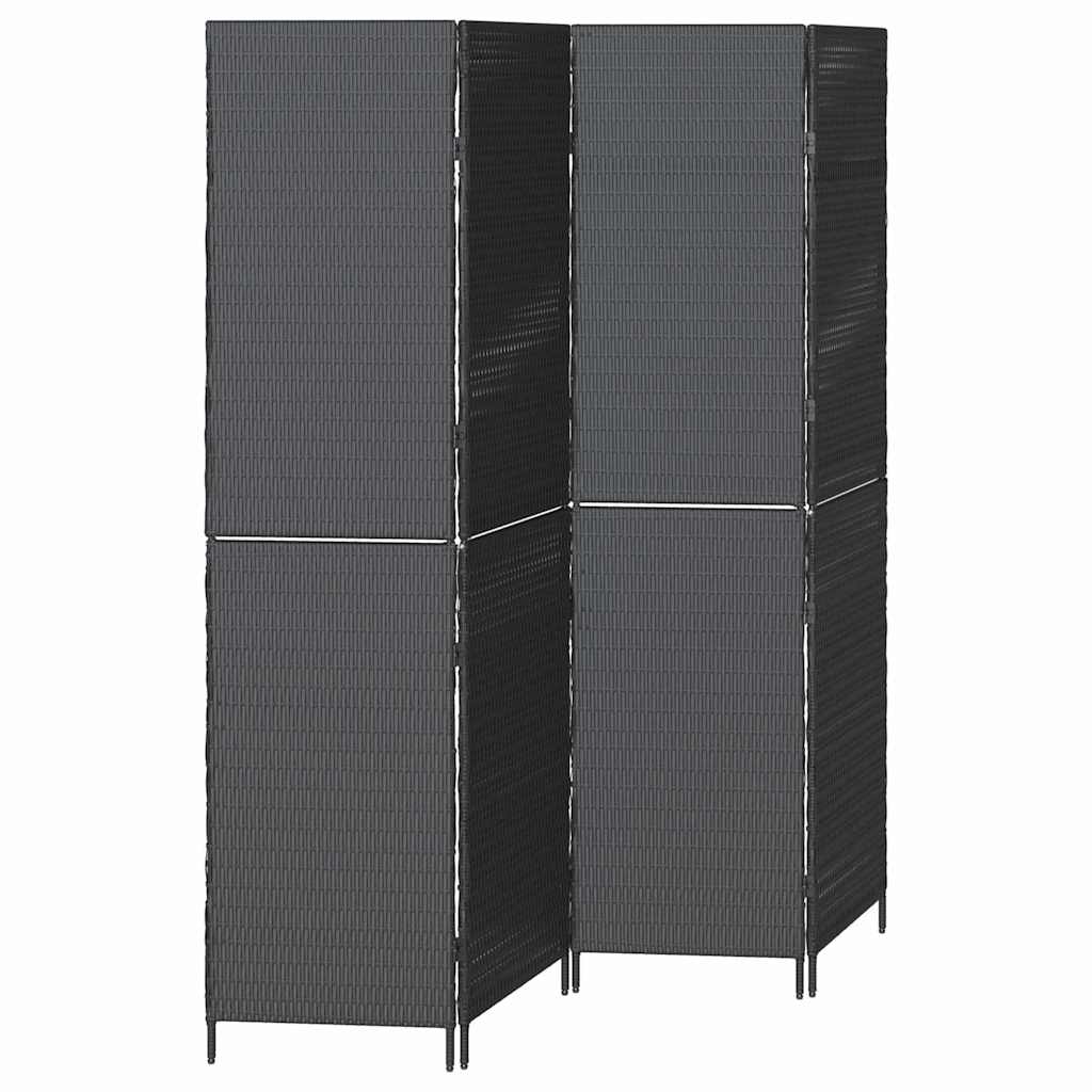 Kambario Skydo 4 Puslapiai Sulankstomas Juodas 195x180 cm Poli Ratanas