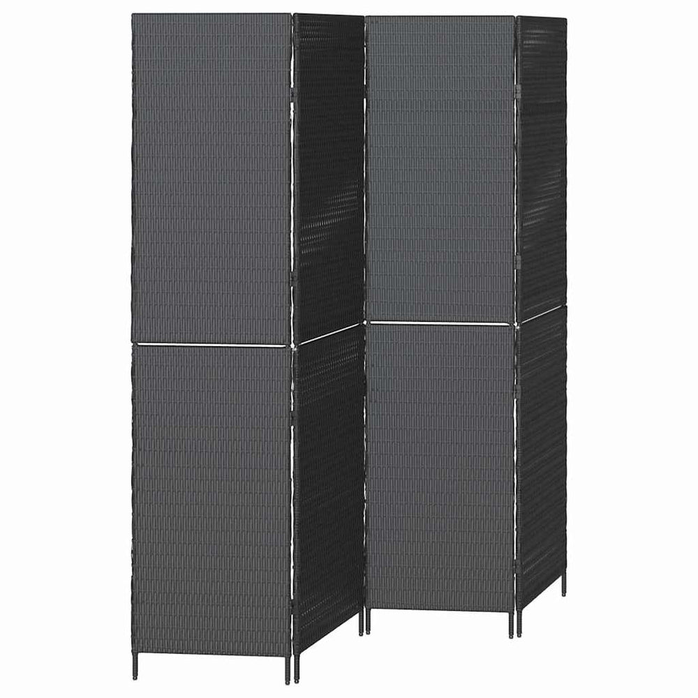 Kambario Skydo 4 Puslapiai Sulankstomas Juodas 195x180 cm Poli Ratanas