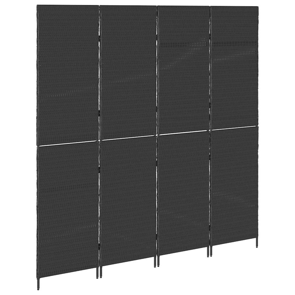Kambario Skydo 4 Puslapiai Sulankstomas Juodas 195x180 cm Poli Ratanas