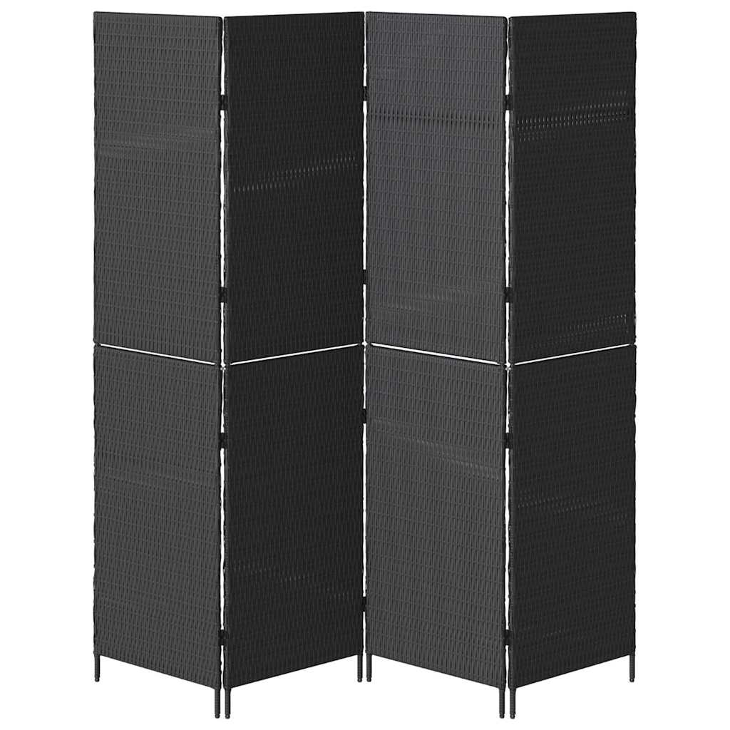 Kambario Skydo 4 Puslapiai Sulankstomas Juodas 195x180 cm Poli Ratanas