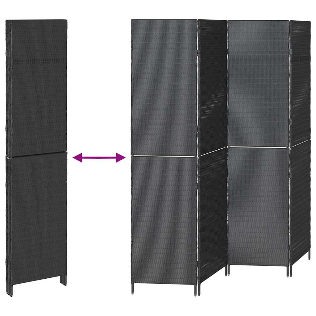 Kambario Skydo 4 Puslapiai Sulankstomas Juodas 195x180 cm Poli Ratanas