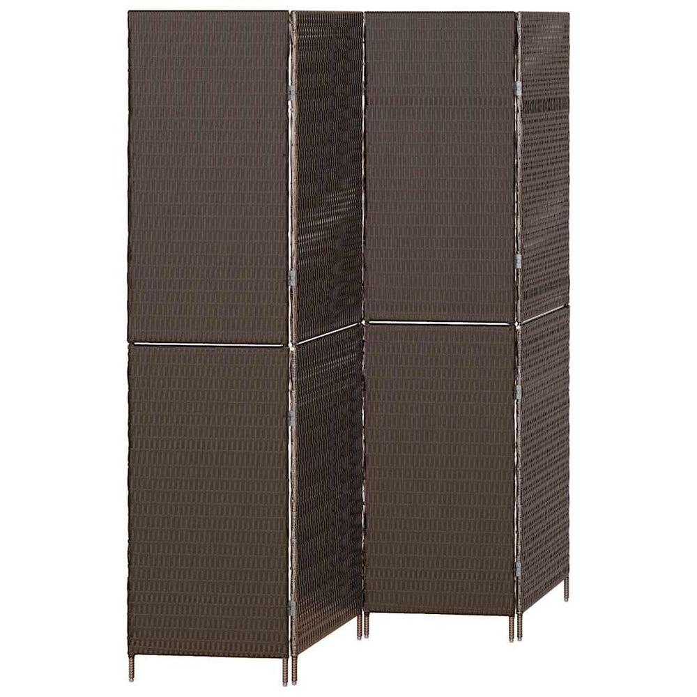 Room Divider 4-Panel Folding Brown 195x180 cm Poly Rattan