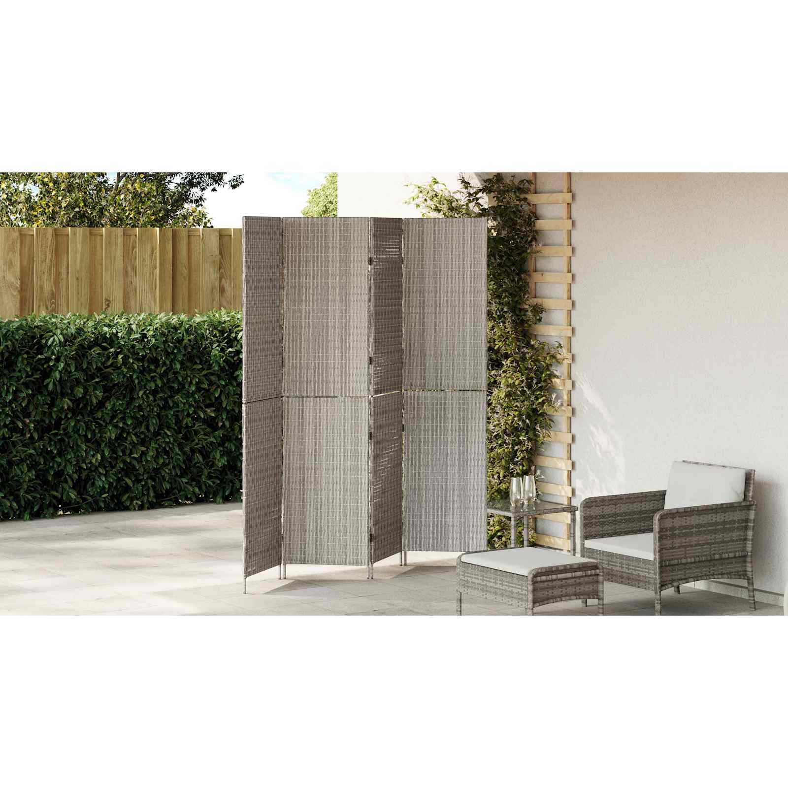 Kambario Pertvara 4 Paneliai Sulankstoma Pilka 195x180 cm Poli Ratanas