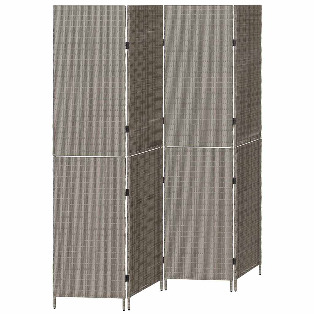 Kambario Pertvara 4 Paneliai Sulankstoma Pilka 195x180 cm Poli Ratanas