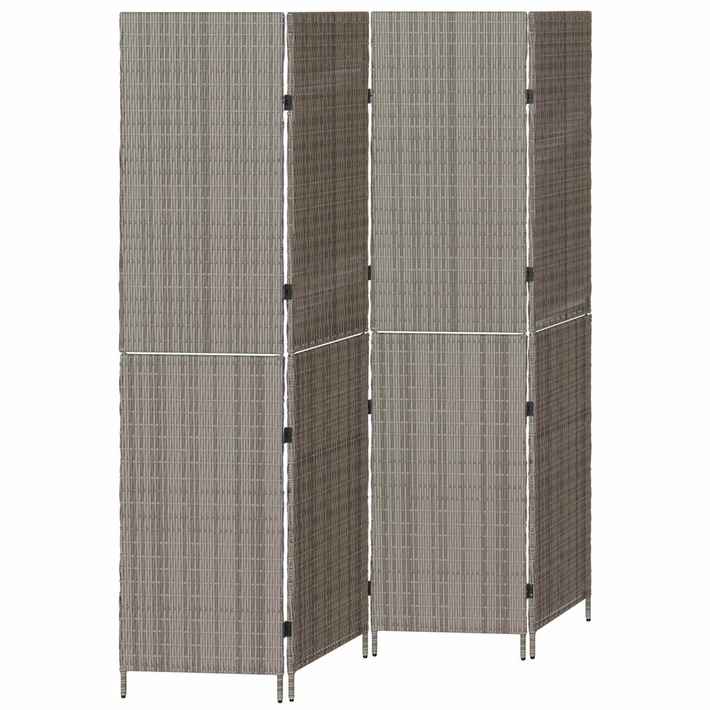 Room Divider 4 Panel Folding Grey 195x180 cm Poly Rattan