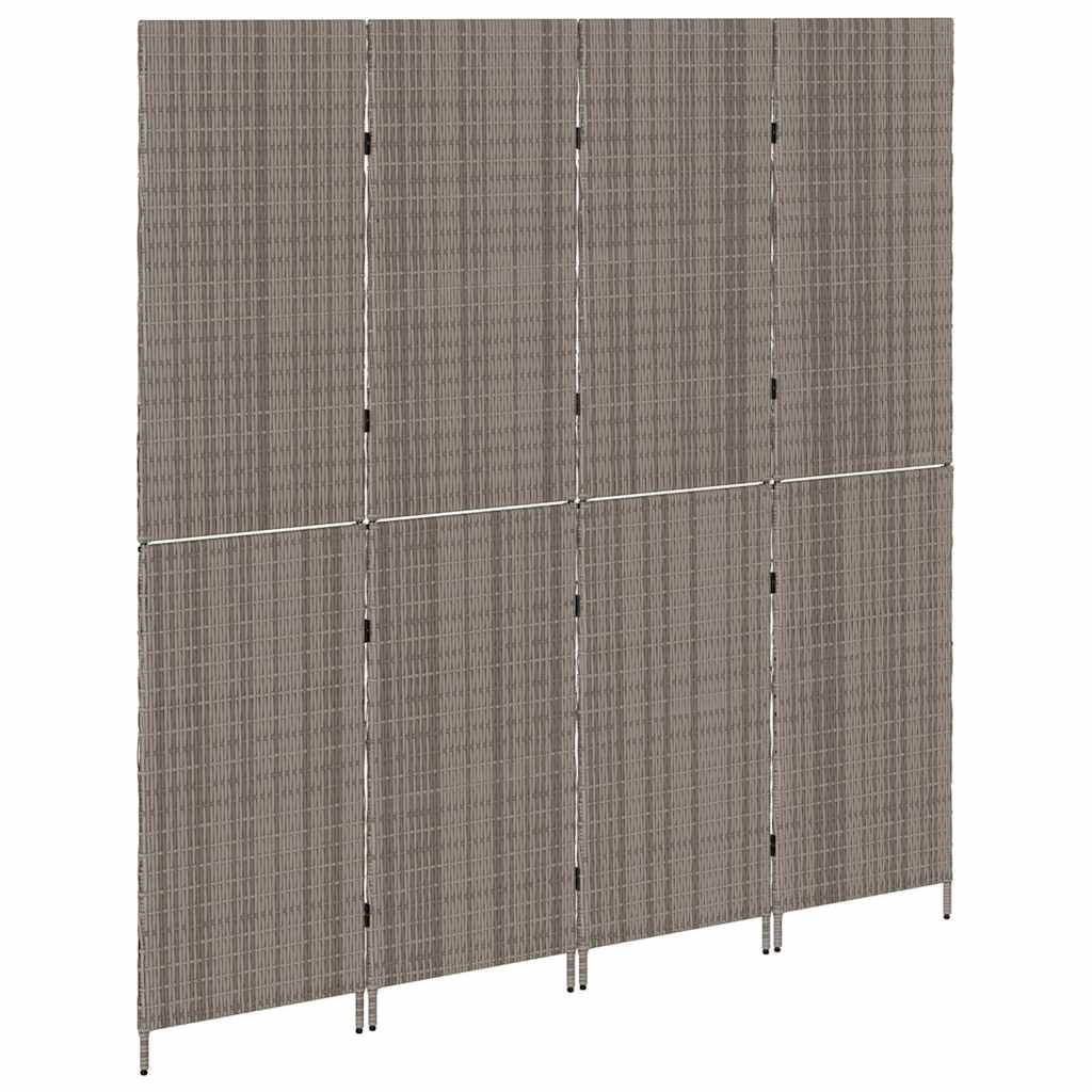 Kambario Pertvara 4 Paneliai Sulankstoma Pilka 195x180 cm Poli Ratanas