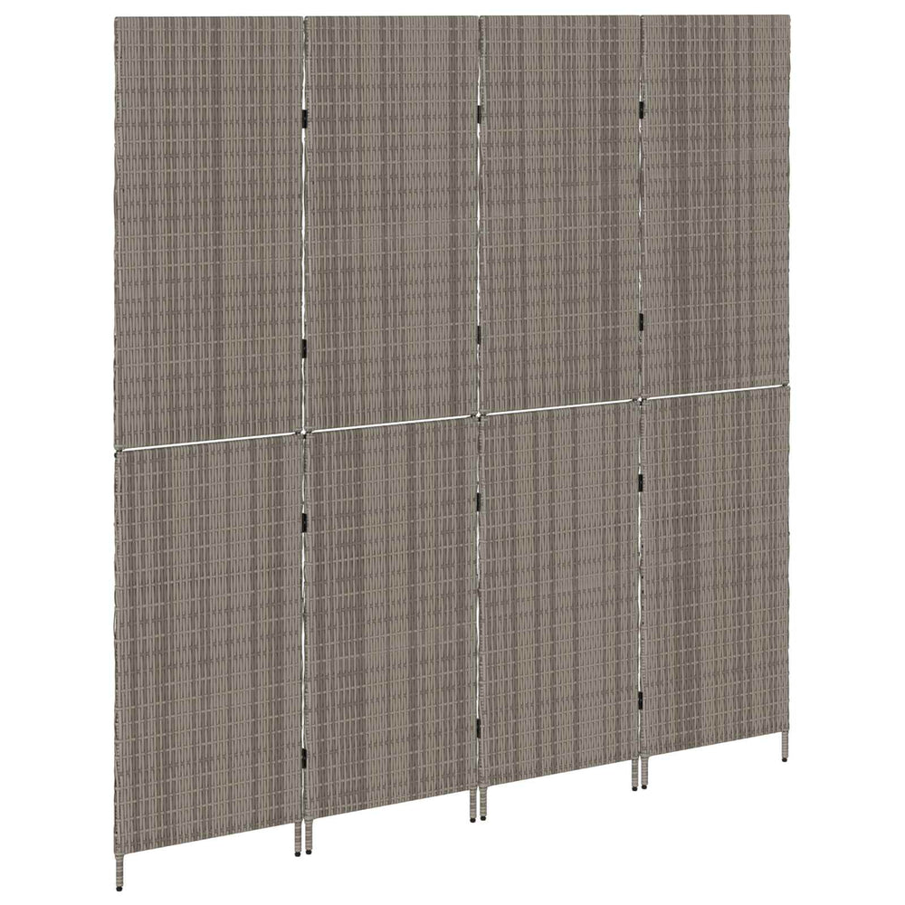 Room Divider 4 Panel Folding Grey 195x180 cm Poly Rattan