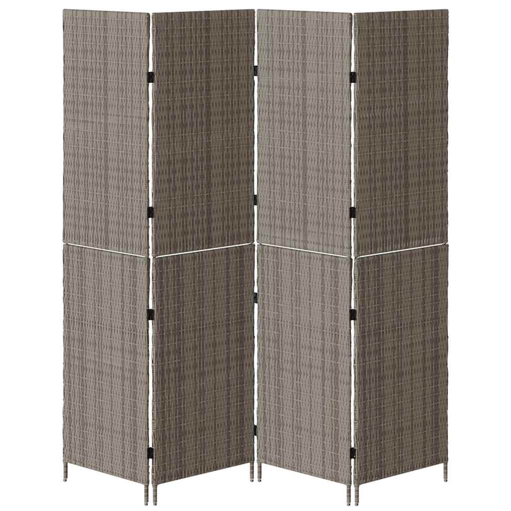 Kambario Pertvara 4 Paneliai Sulankstoma Pilka 195x180 cm Poli Ratanas