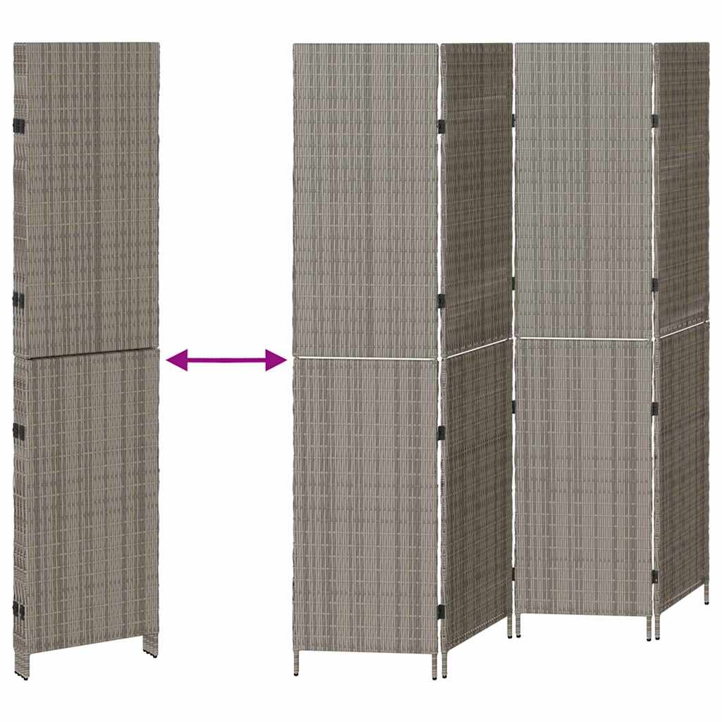 Kambario Pertvara 4 Paneliai Sulankstoma Pilka 195x180 cm Poli Ratanas