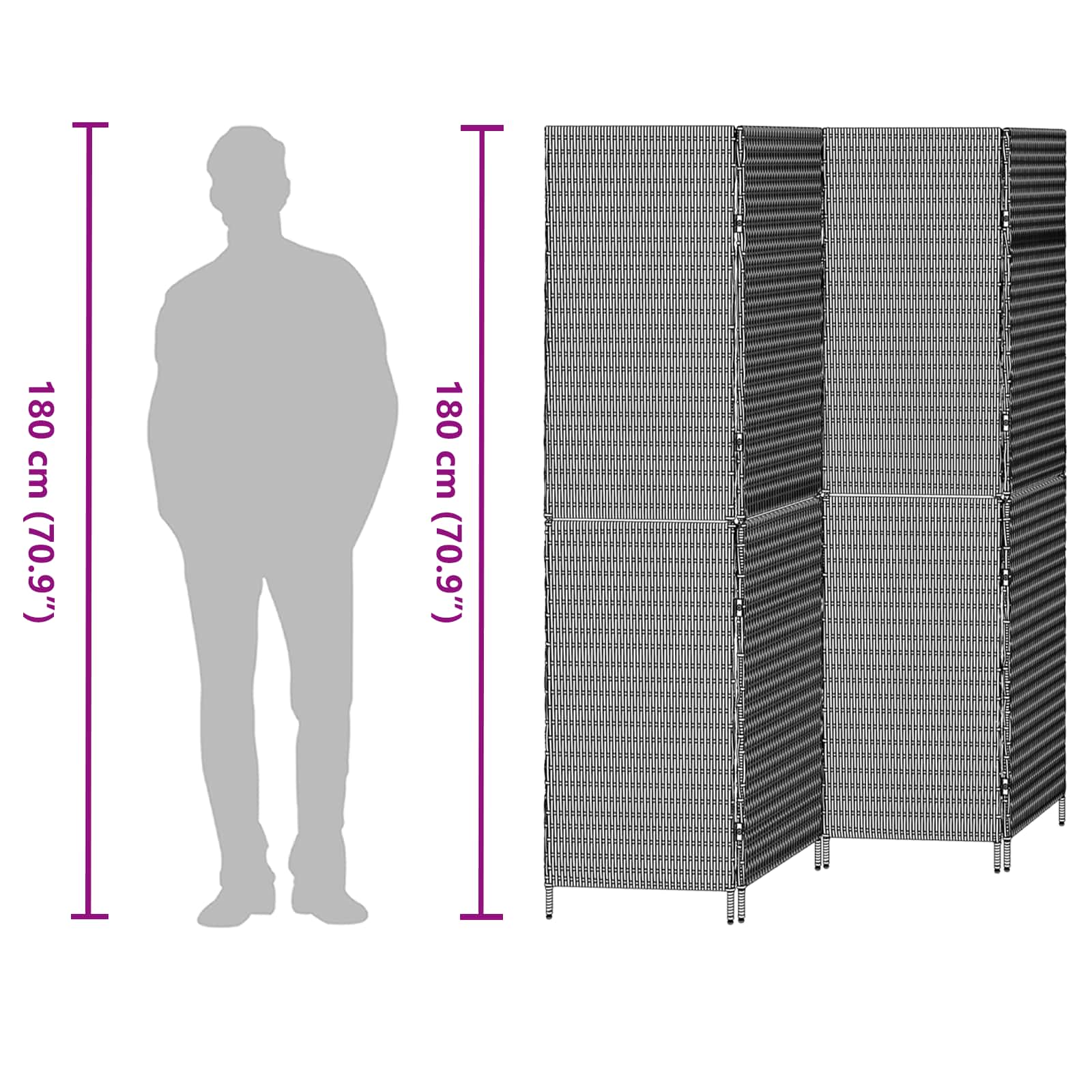 Kambario Pertvara 4 Paneliai Sulankstoma Pilka 195x180 cm Poli Ratanas