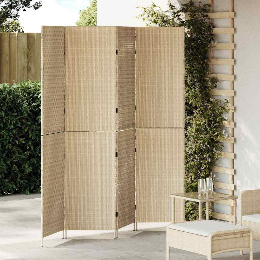 Kambario Skirstytuvas 4 Panelių Sulankstomas Beige 196x180 cm Poliratanas