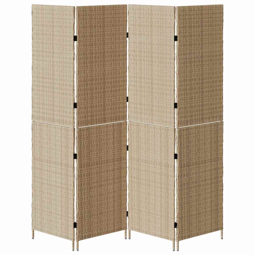 Kambario Skirstytuvas 4 Panelių Sulankstomas Beige 196x180 cm Poliratanas