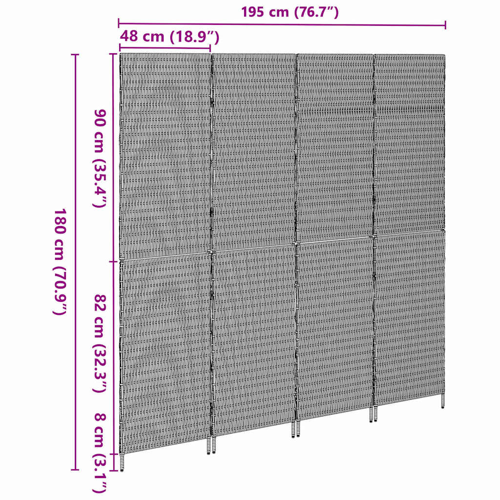Kambario Skirstytuvas 4 Panelių Sulankstomas Beige 196x180 cm Poliratanas