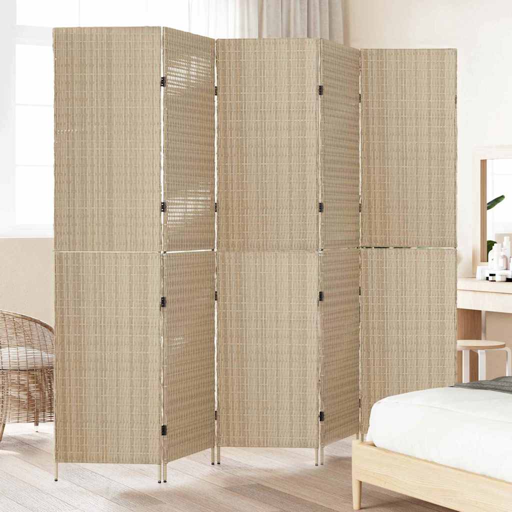 Kambario Skirtukas 5 Panelės Sulankstomas Bežinis 245x180 cm Poli Ratanas