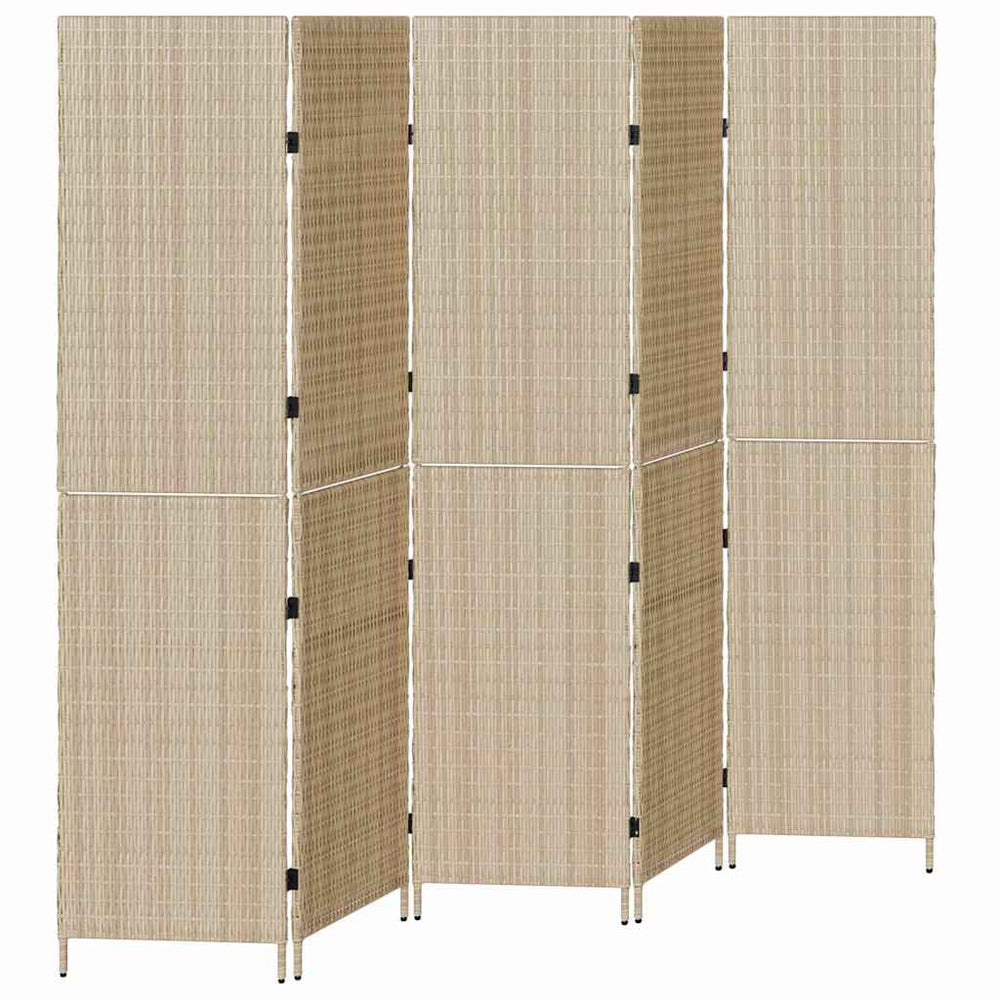 Room Divider 5-Panel Folding Beige 245x180 cm Poly Rattan