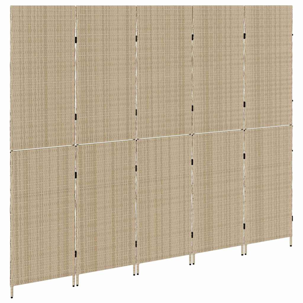 Kambario Skirtukas 5 Panelės Sulankstomas Bežinis 245x180 cm Poli Ratanas