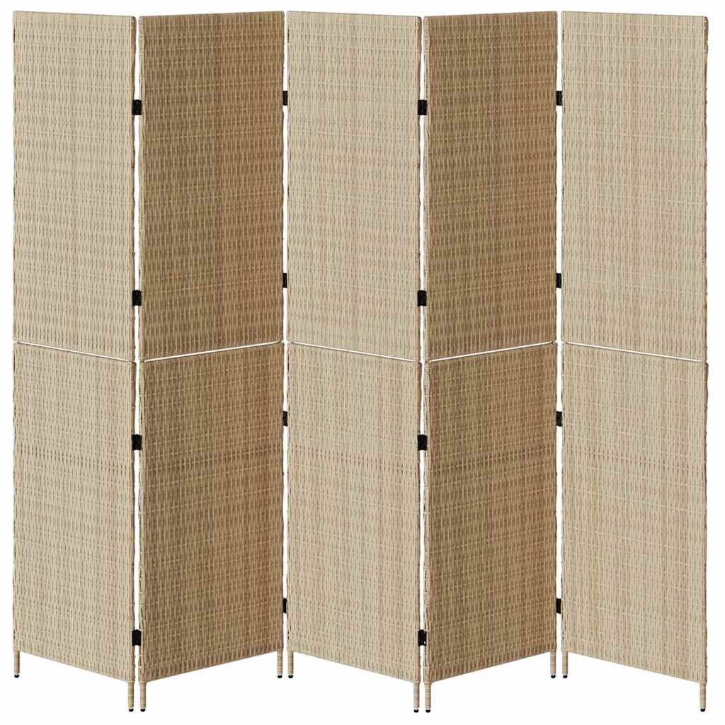 Kambario Skirtukas 5 Panelės Sulankstomas Bežinis 245x180 cm Poli Ratanas
