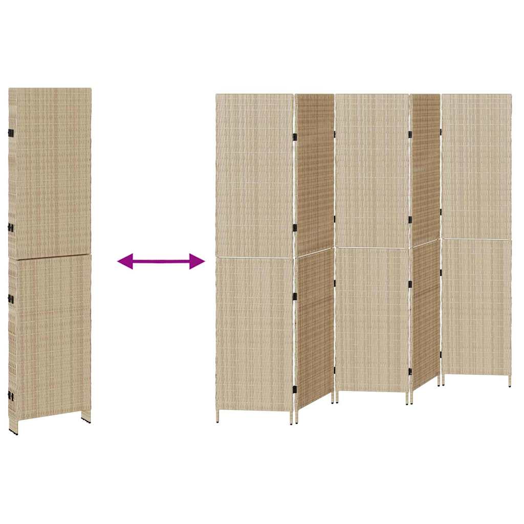 Kambario Skirtukas 5 Panelės Sulankstomas Bežinis 245x180 cm Poli Ratanas