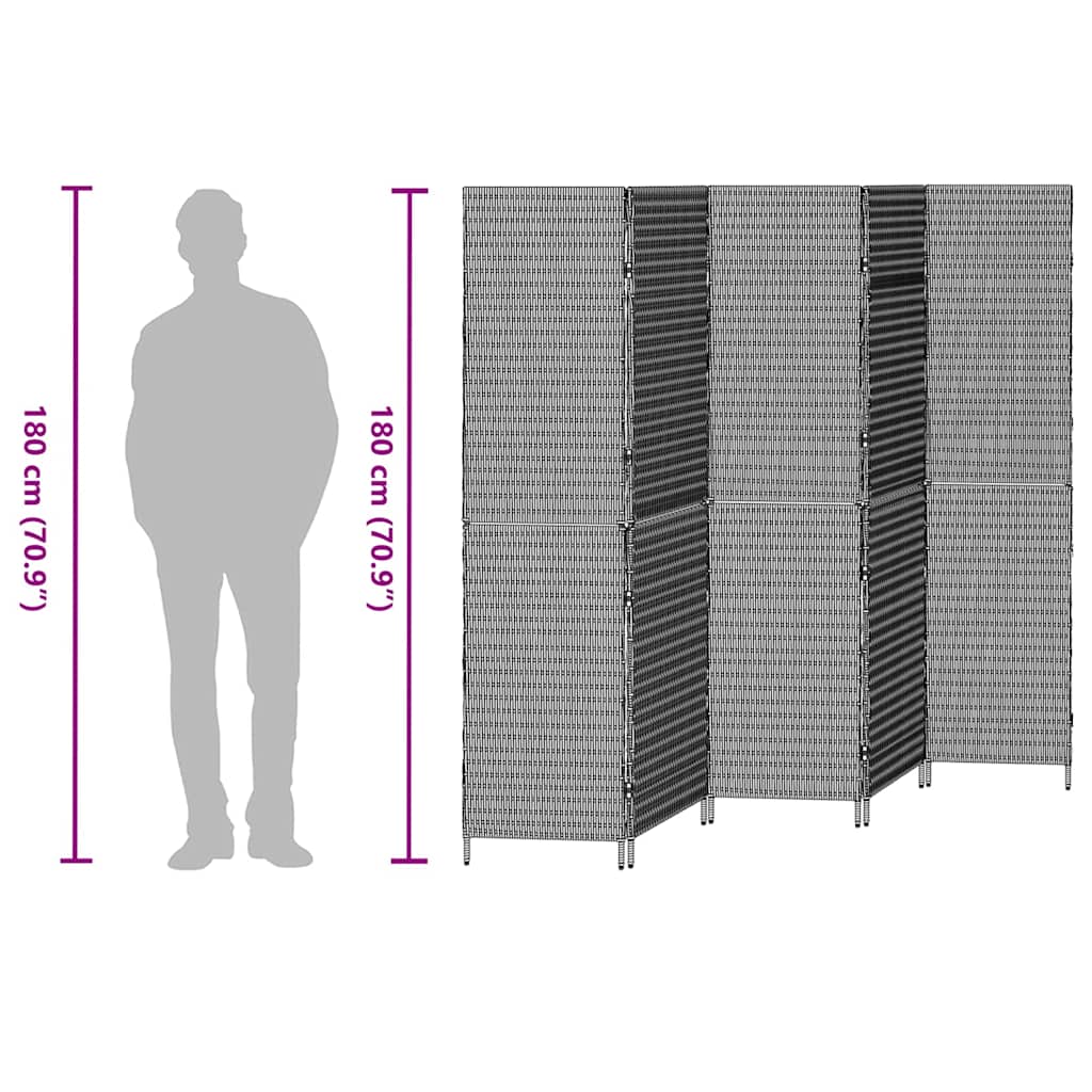Kambario Skirtukas 5 Panelės Sulankstomas Bežinis 245x180 cm Poli Ratanas
